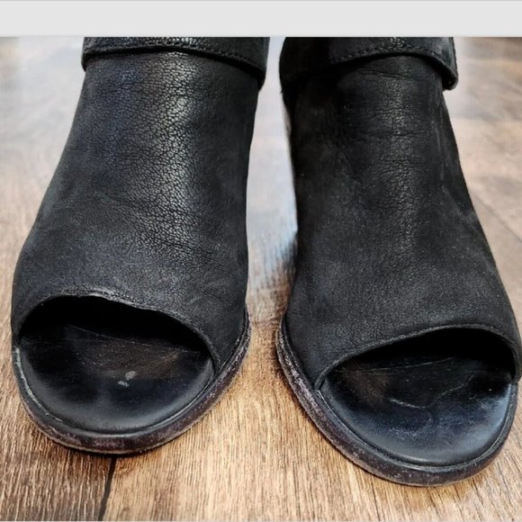 Eileen Fisher List Black Leather Peep Toe Ankle Booties - Picture 14 of 16